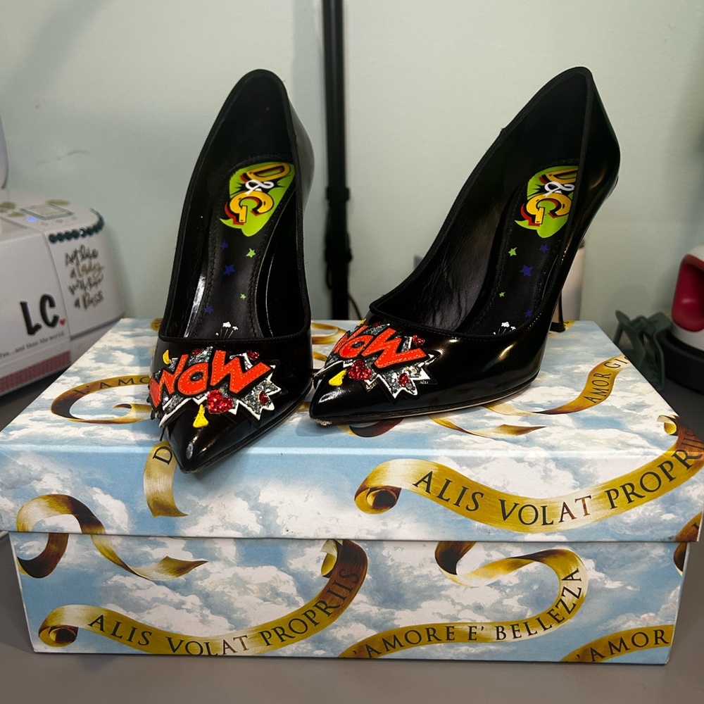 Dolce @ Gabbana Black Leather WOW Heels 37.5